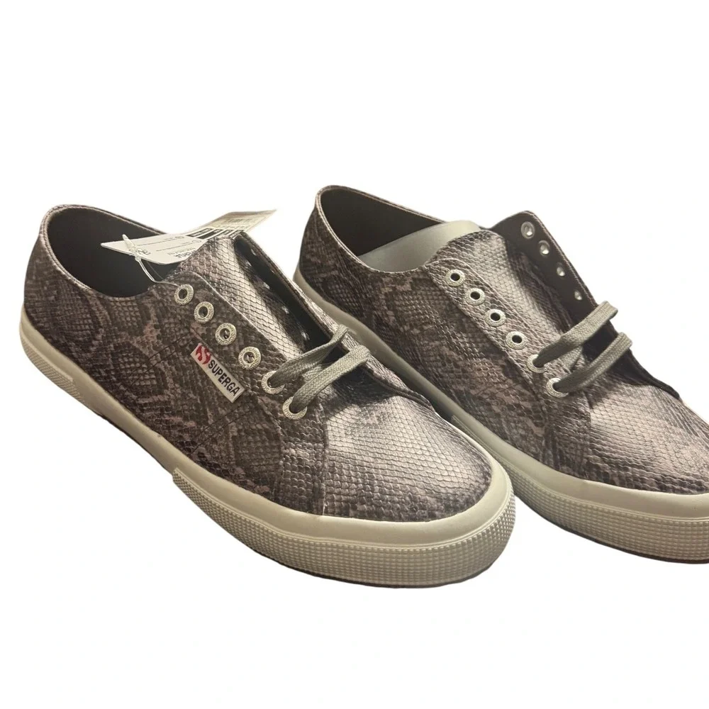 NWT Superga 2750 Sneakers Grey Snake Print Low Top Lace Up Women US‎ 9.5 Euro 41